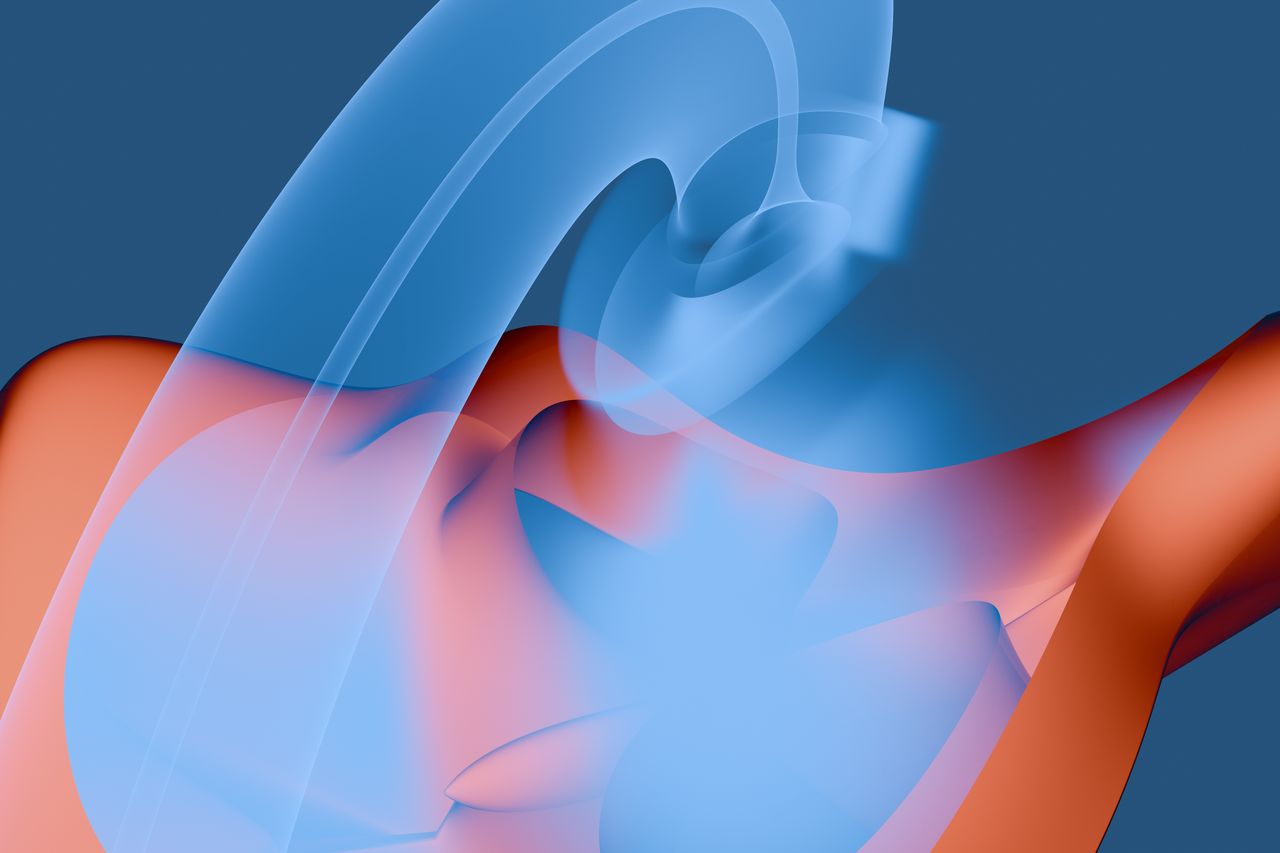 Services A vibrant abstract digital artwork featuring dynamic blue and orange curves, creating a sense of motion.