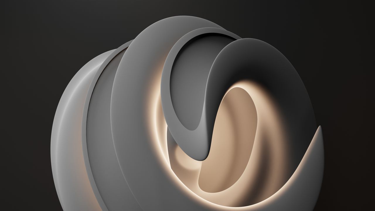 Services Elegant 3D sculpture with smooth curves and futuristic abstract design against a dark backdrop.